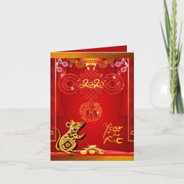 Cartes Pour Fêtes Annuelles Chinese Red Knot Rat (Devant)