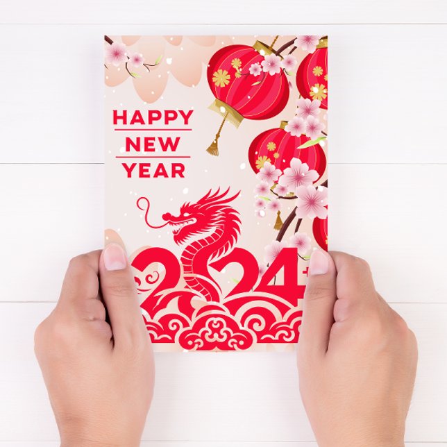Cartes Pour Fêtes Annuelles Chinois Nouvel An Dragon 2024 Lunaire Nouvel An Ro (Chinese New Year 2024)