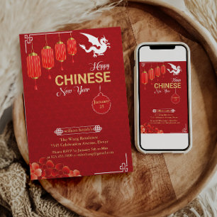 Cartes Pour Fêtes Annuelles Chinois rouge or joyeuse Nouvel An Lunaire Du Serp