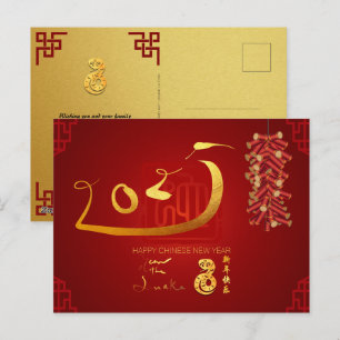 Cartes Pour Fêtes Annuelles Chinois serpent du Nouvel An 2025 pétards HHPC