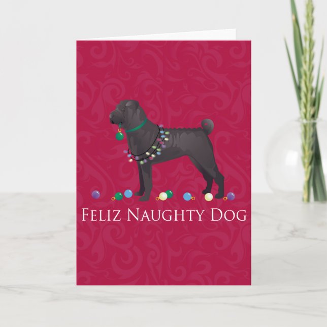 Cartes Pour Fêtes Annuelles Chinois Shar Pei Feliz Naughty Chien Noël Concepti (Devant)