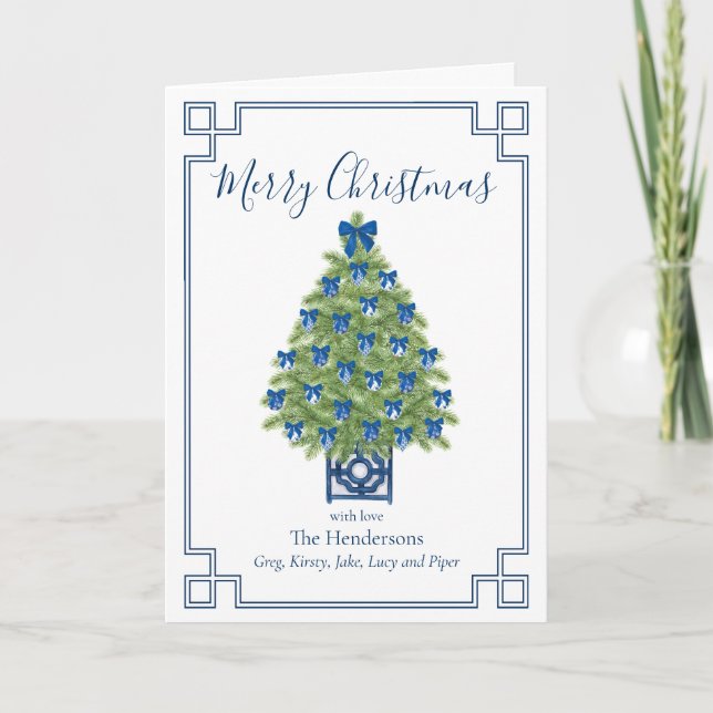 Cartes Pour Fêtes Annuelles Chinoiserie Arbre de Noël bleu et blanc (Devant)