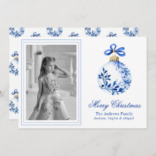 Cartes Pour Fêtes Annuelles Chinoiserie Bleu & Blanc Ornement de Noël Photo