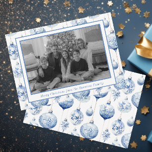 Cartes Pour Fêtes Annuelles Chinoiserie Bleu & Blanc Ornements de Noël Photo