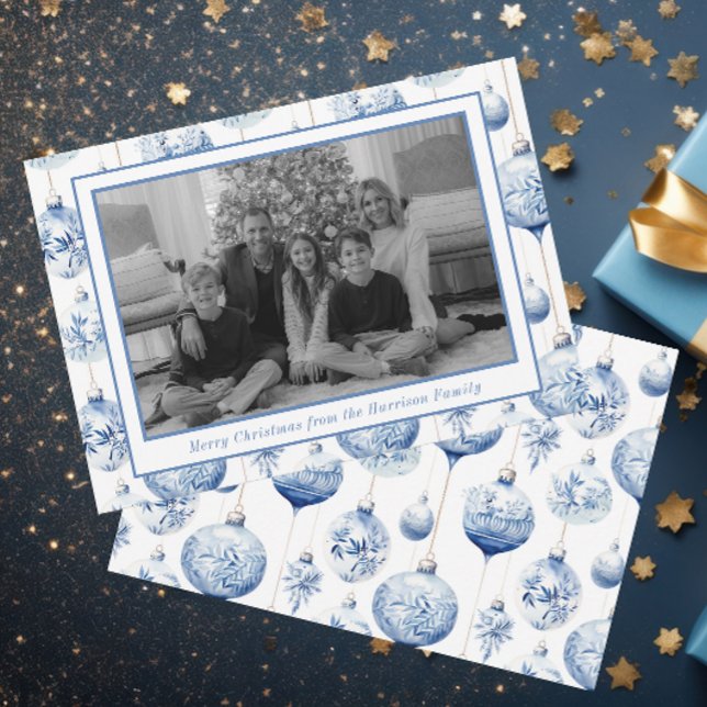 Cartes Pour Fêtes Annuelles Chinoiserie Bleu & Blanc Ornements de Noël Photo (Créateur téléchargé)