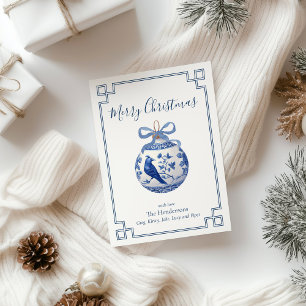 Cartes Pour Fêtes Annuelles Chinoiserie Bleu ornement avec Bow