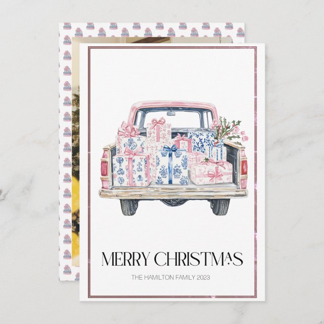 Cartes Pour Fêtes Annuelles Chinoiserie camion de Noël Prépa Photo  (Devant / Derrière)