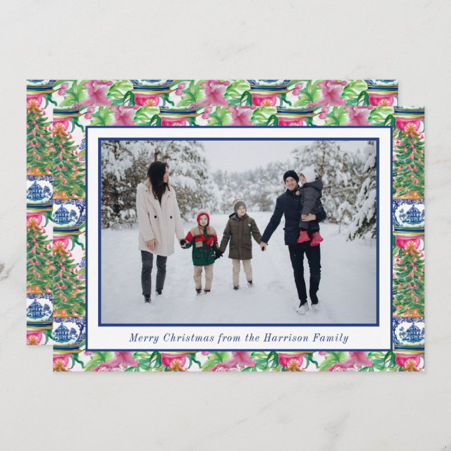 Cartes Pour Fêtes Annuelles Chinoiserie Ginger Jar Photo sapin de Noël (Devant / Derrière)