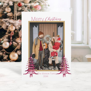 Cartes Pour Fêtes Annuelles Chinoiserie Noël Pagode Rose Poussiéreuse 1-Photo