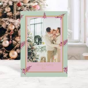 Cartes Pour Fêtes Annuelles Chinoiserie Noël sauge rose Pagode 2Photo