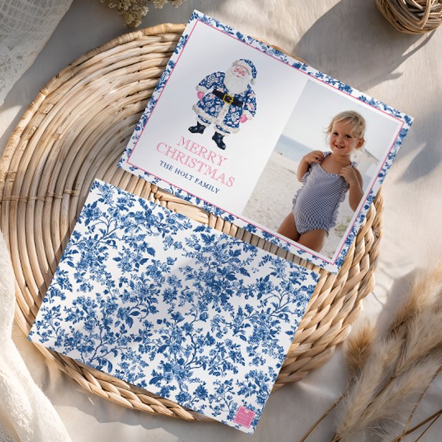 Cartes Pour Fêtes Annuelles Chinoiserie rose bleu Toile Noël Père Noël Photo (Créateur téléchargé)