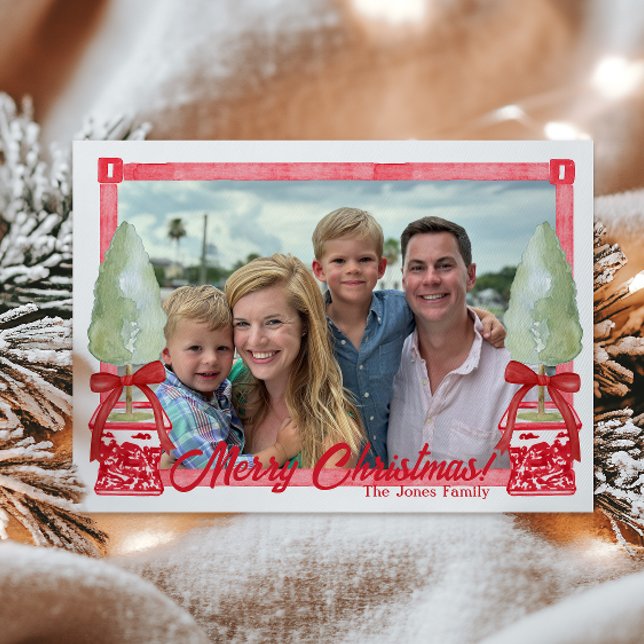Cartes Pour Fêtes Annuelles Chinoiserie rouge et blanche Topiary Photo de Noël (Créateur téléchargé)