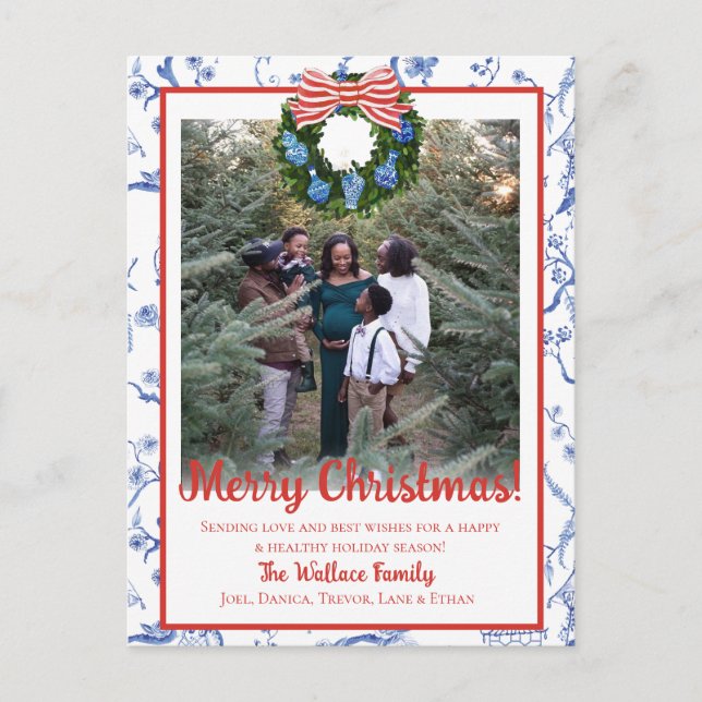 Cartes Pour Fêtes Annuelles Chinoiserie Wreath, Bleu & Blanc Grandmillenium (Devant)