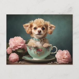 Cartes Pour Fêtes Annuelles Chiot à la tasse à thé vintage avec charme fantais