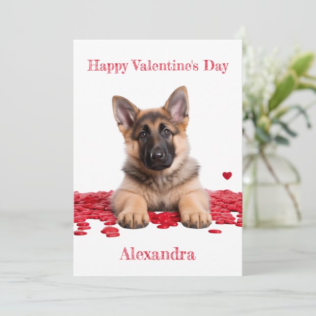 Cartes Pour Fêtes Annuelles Chiot allemand personnalisé sur coeur Valentine (Debout devant)