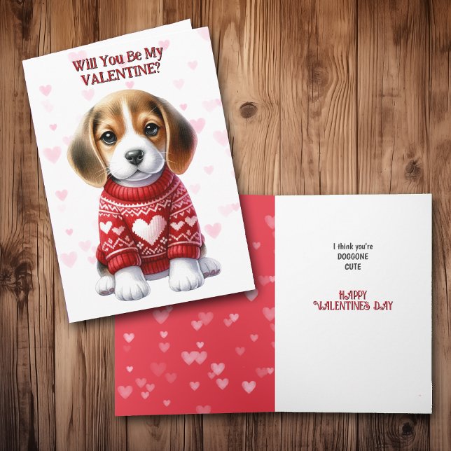 Cartes Pour Fêtes Annuelles Chiot Beagle mignon en Saint Valentin (Créateur téléchargé)