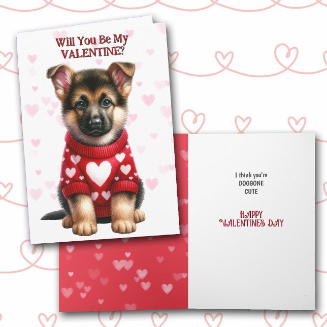 Cartes Pour Fêtes Annuelles Chiot berger allemand en Saint-Valentin (Créateur téléchargé)