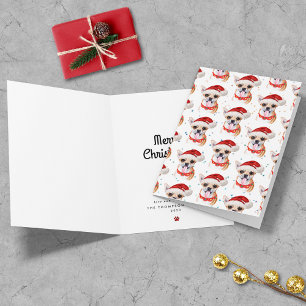 Cartes Pour Fêtes Annuelles Chiot Chihuahua au chapeau de Père Noël Motif de N