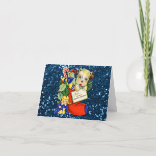 Cartes Pour Fêtes Annuelles Chiot dans Noël Stocker Parties scintillant Blue F
