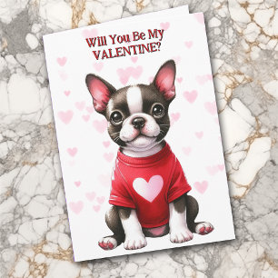 Cartes Pour Fêtes Annuelles Chiot de Boston Terrier en Saint-Valentin