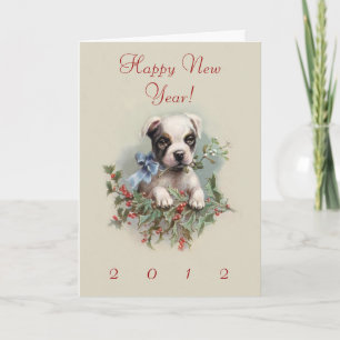 Cartes Pour Fêtes Annuelles Chiot de Boston Terrier - le chien vintage mignon