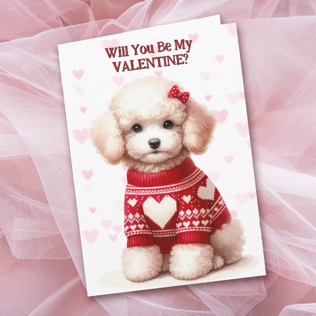 Cartes Pour Fêtes Annuelles Chiot de caniche blanc en Saint-Valentin (Créateur téléchargé)