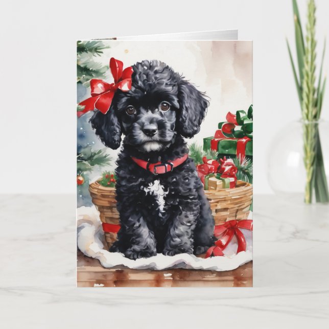 Cartes Pour Fêtes Annuelles chiot de caniche de Noël (Devant)