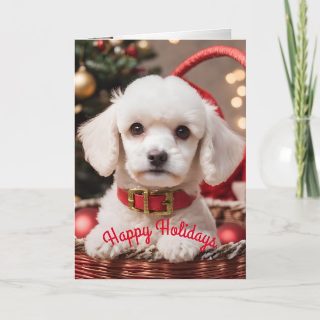 Cartes Pour Fêtes Annuelles Chiot de caniche de Noël dans un panier" (Devant)