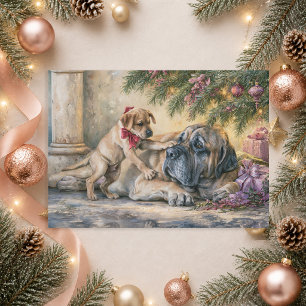 Cartes Pour Fêtes Annuelles Chiot de chien Mastiff arbre de Noël