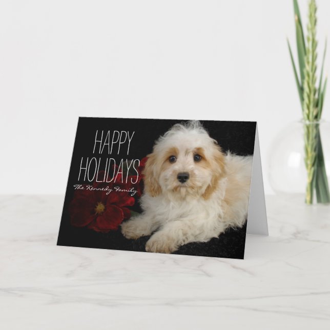 Cartes Pour Fêtes Annuelles Chiot de Chrirstmas Cavachon (Devant)