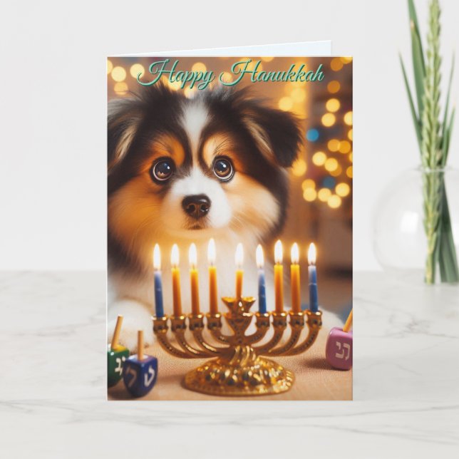 Cartes Pour Fêtes Annuelles Chiot de Hanoukka (Devant)