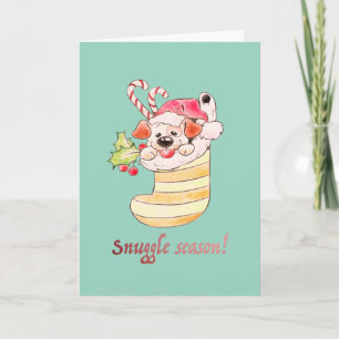 Cartes Pour Fêtes Annuelles Chiot de la saison des câlins dans une chaussette 