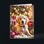 Cartes Pour Fêtes Annuelles Chiot de Noël Golden Retriever<br><div class="desc">Chien chiot Golden Retriever dans une scène de Noël</div>