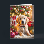 Cartes Pour Fêtes Annuelles Chiot de Noël Golden Retriever<br><div class="desc">Chien chiot Golden Retriever dans une scène de Noël</div>