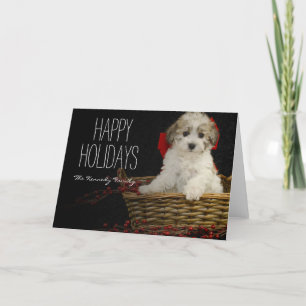 Cartes Pour Fêtes Annuelles Chiot de Noël se reposant dans le panier