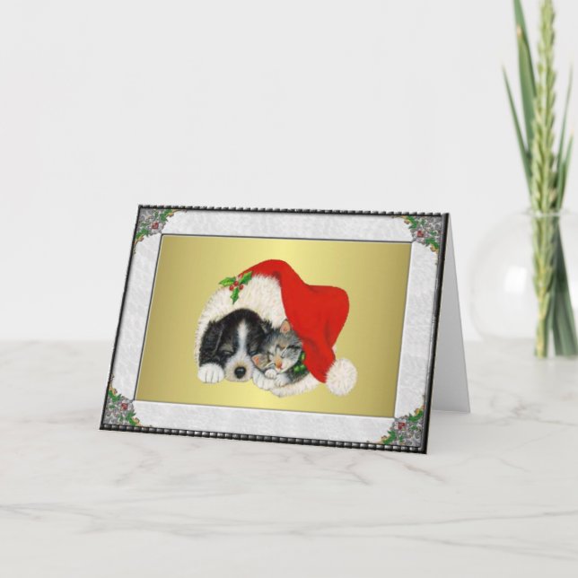 Cartes Pour Fêtes Annuelles Chiot et chaton doux (Devant)