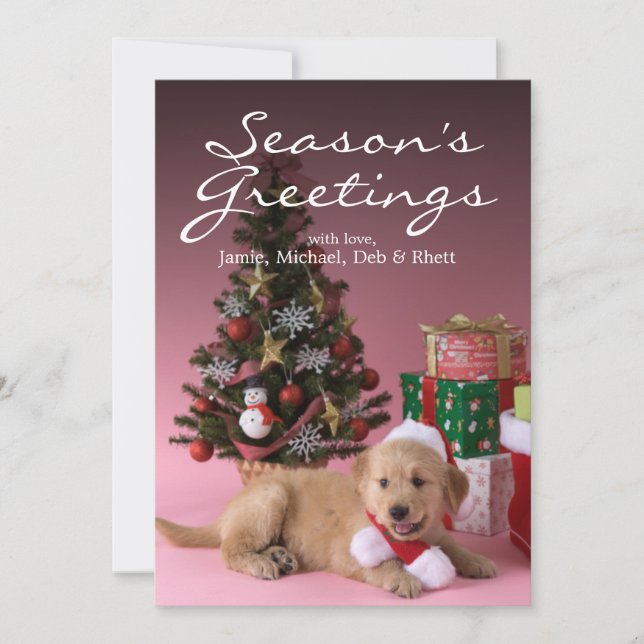 Cartes Pour Fêtes Annuelles Chiot et Noël 3 de golden retriever (Devant)