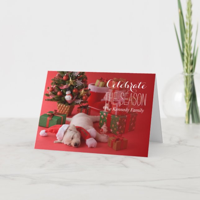 Cartes Pour Fêtes Annuelles Chiot et Noël de golden retriever (Devant)