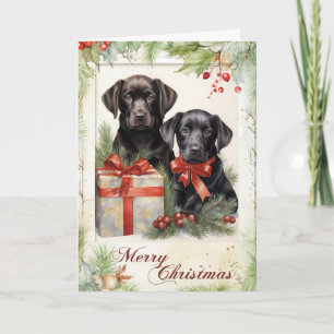 Cartes Pour Fêtes Annuelles Chiot Labrador Noir Victorien Noël