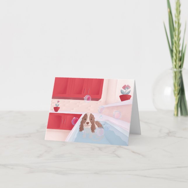 Cartes Pour Fêtes Annuelles Chiot mignon dans le bain (Devant)