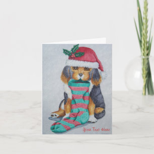Cartes Pour Fêtes Annuelles chiot noir et brun mignon vêtu pour noël