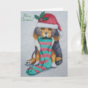 Cartes Pour Fêtes Annuelles chiot noir et brun mignon vêtu pour noël