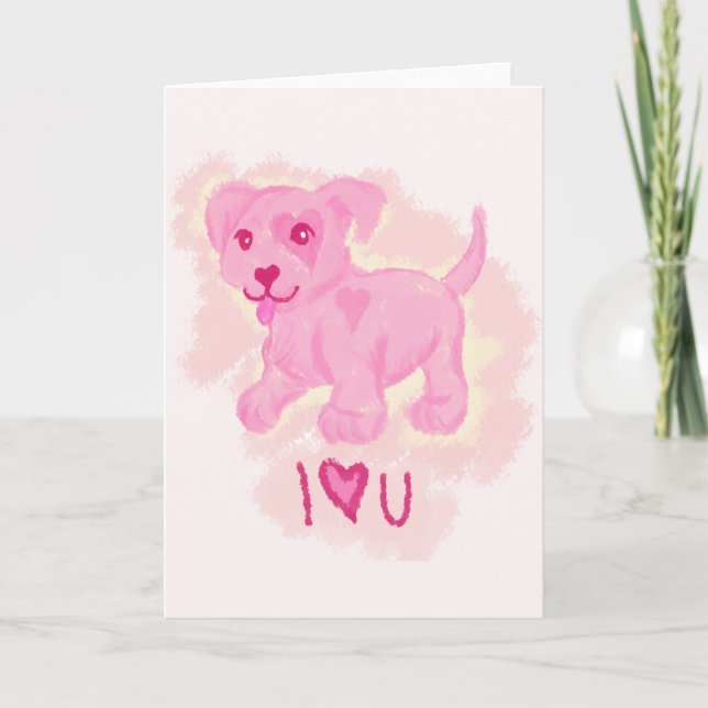 Cartes Pour Fêtes Annuelles Chiot rose (Devant)