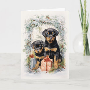 Cartes Pour Fêtes Annuelles Chiot Rottweiler de Noël victorien