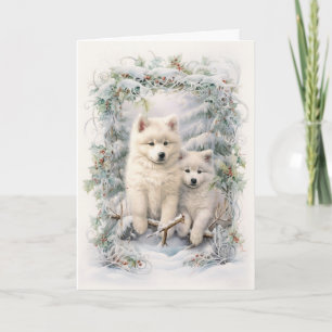 Cartes Pour Fêtes Annuelles Chiot Samoyède Victorien Noël