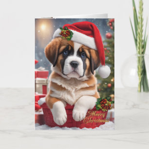 Cartes Pour Fêtes Annuelles Chiot St. Bernard de Noël dans un panier
