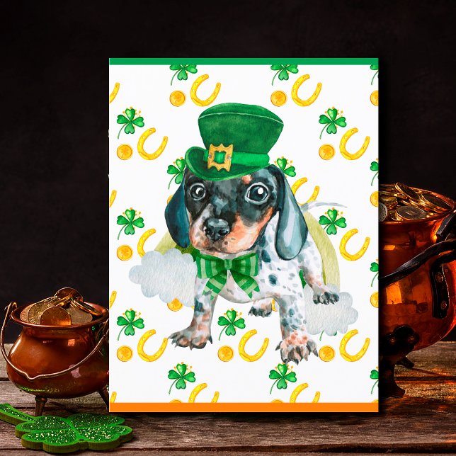 Cartes Pour Fêtes Annuelles Chiot Teckel Trèfle St. Patrick  (Créateur téléchargé)
