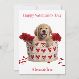 Cartes Pour Fêtes Annuelles Chiot Valentine Golden Retriever personnalisé