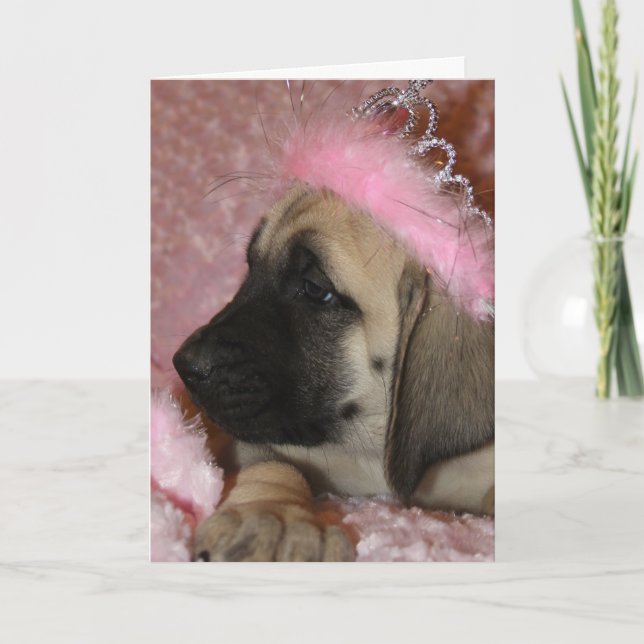 Cartes Pour Fêtes Annuelles Chiot Valentine Mastiff avec couronne (Devant)