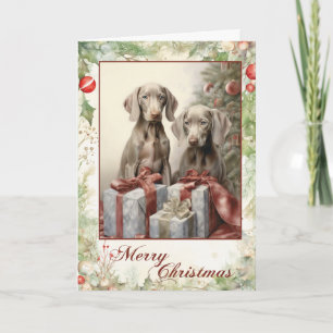 Cartes Pour Fêtes Annuelles Chiot Weimaraner de Noël victorien